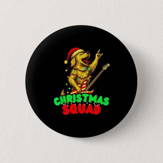 Christmas Squad Golden Retriever Dog Playing Guita Button (Vorderseite)