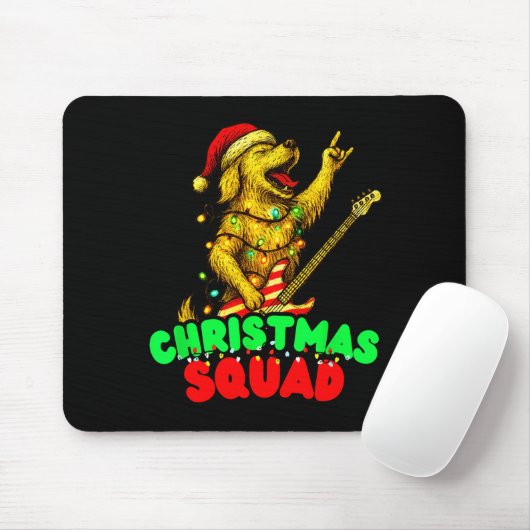 Christmas Squad Golden Retriever Dog Playing Guita Mousepad (Mit Mouse)