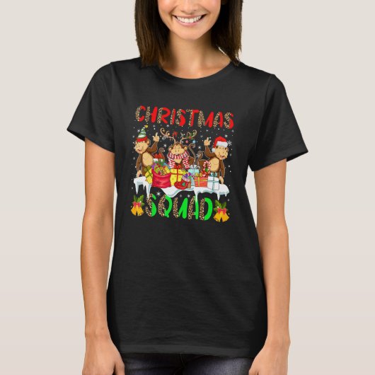 Christmas Squad Leopard Drei Santa Reindeer Elf m T-Shirt (Vorderseite)
