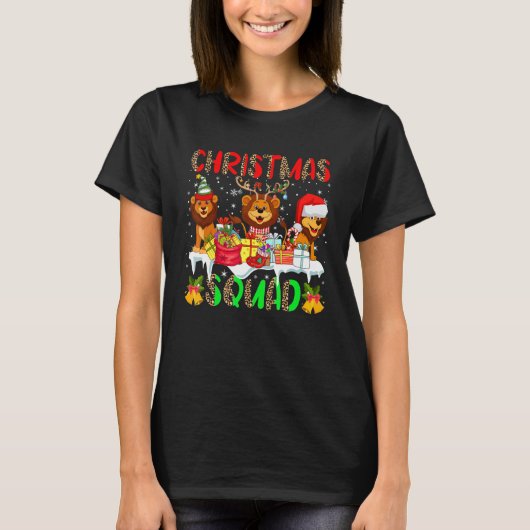 Christmas Squad Leopard Three Santa Reindeer Elf L T-Shirt (Vorderseite)