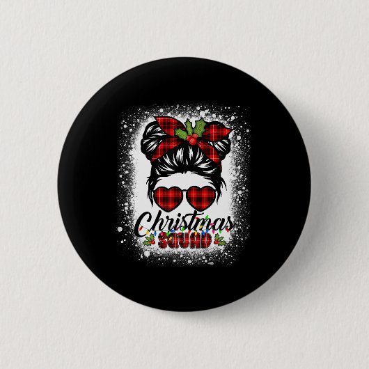 Christmas Squad Messy Bun Buffalo Kariert Leopard  Button (Vorderseite)