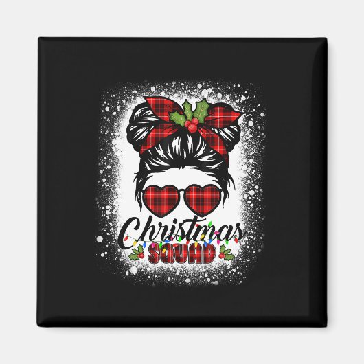 Christmas Squad Messy Bun Buffalo Kariert Leopard Magnet (Vorne)