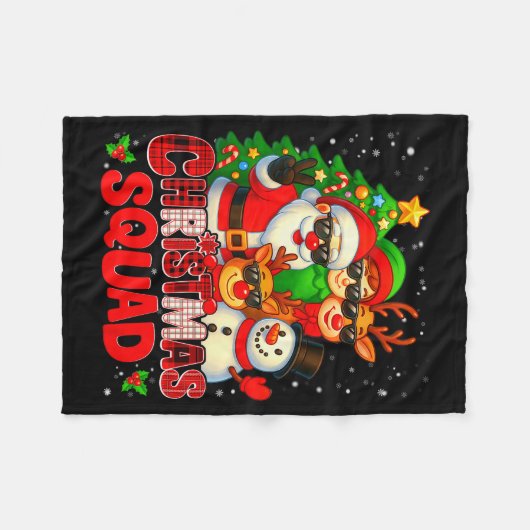 Christmas Squad Plaid Santa Snowman Elf Rudolph Xm Fleecedecke (Vorderseite (Horizontal))