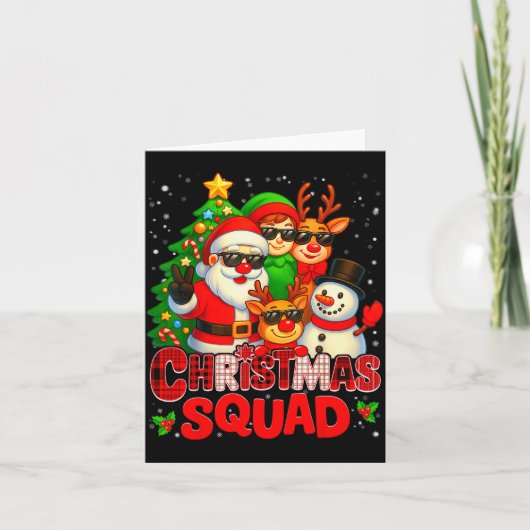 Christmas Squad Plaid Santa Snowman Elf Rudolph Xm Karte (Vorderseite)