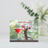 Christmas Squirrel Drinking a Cocktail Feiertagspostkarte (Stehend Vorderseite)