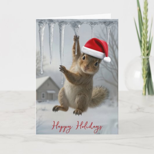 Christmas Squirrel Hanging From an Icicle Karte (Vorderseite)