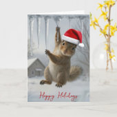 Christmas Squirrel Hanging From an Icicle Karte (Gelbe Blume)