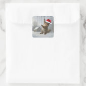 Christmas Squirrel Hanging From an Icicle Quadratischer Aufkleber (Tasche)