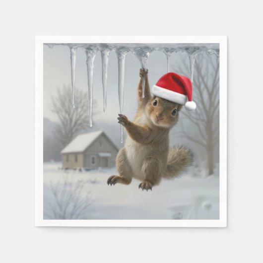 Christmas Squirrel Hanging From an Icicle Serviette (Vorderseite)