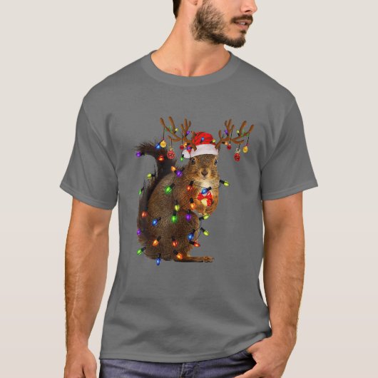 Christmas Squirrel Lights Squirrel Reindeer Funny T-Shirt (Vorderseite)