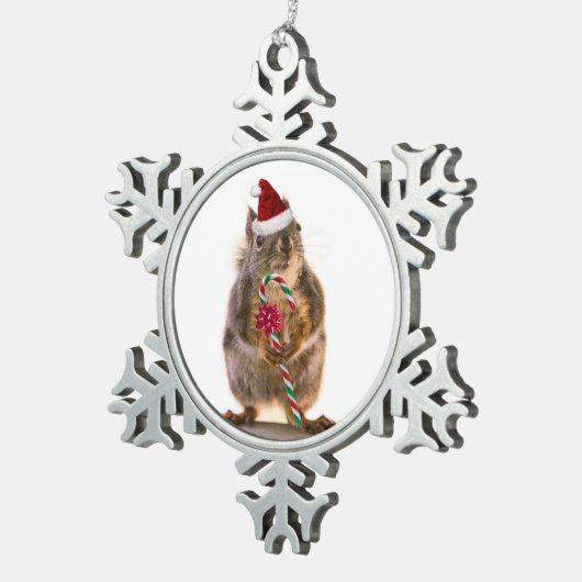 Christmas Squirrel Pewter Snowflake Ornament (Rechts)