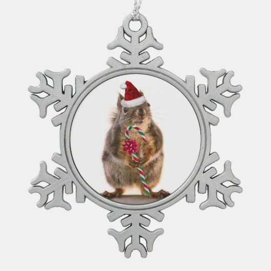 Christmas Squirrel Pewter Snowflake Ornament (Vorderseite)