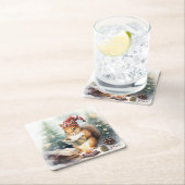 Christmas Squirrel reading Rechteckiger Pappuntersetzer (Vor Ort)