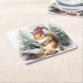 Christmas Squirrel reading Rechteckiger Pappuntersetzer (angewinkelt)