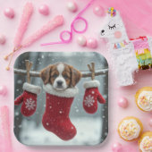 Christmas St. Bernard Welpe im Roten Strumpf Pappteller (Party)