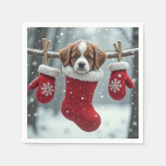 Christmas St. Bernard Welpe im Roten Strumpf Serviette (Vorderseite)