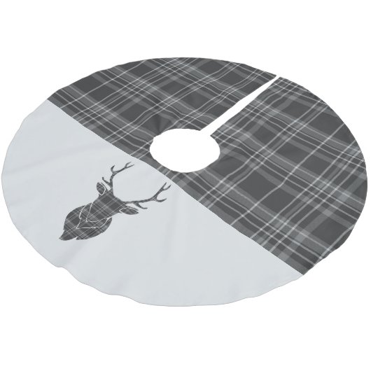 Christmas Stag Head Gray Tartan Polyester Weihnachtsbaumdecke (Schrägansicht)