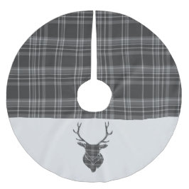 Christmas Stag Head Gray Tartan Polyester Weihnachtsbaumdecke