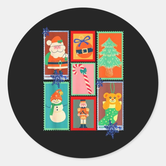 Christmas Stamps Retro Funny Gift Men, Women, Girl Runder Aufkleber (Vorderseite)