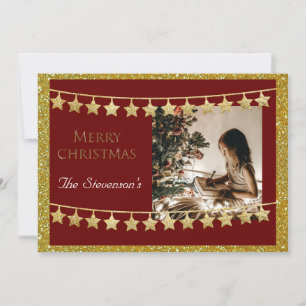 Christmas Star Garland Foto Roter Name Persönlich Feiertagskarte