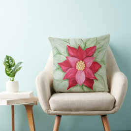 Christmas Star Poinsettia Wasserfarbe Handgemalt Kissen