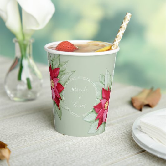 Christmas Star Poinsettia Wasserfarbe Handgemalt Pappbecher (In Situ)