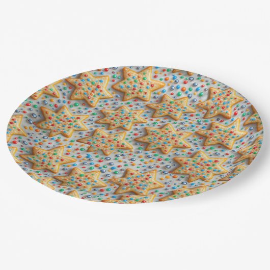 Christmas Star Sugar Cookies With Sprinkles Pappteller (Schrägansicht)