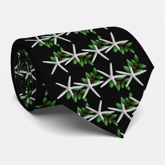 Christmas Starfish Black pattern tie Krawatte (Gerollt)