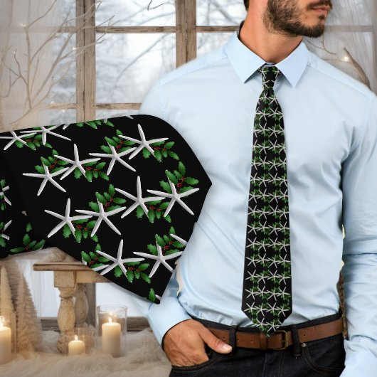 Christmas Starfish Black pattern tie Krawatte
