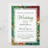 CHRISTMAS STARS Festive Red Green Gold Wedding Einladung (Vorderseite)