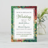 CHRISTMAS STARS Festive Red Green Gold Wedding Einladung (Stehend Vorderseite)