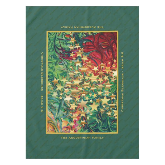 CHRISTMAS STARS Red Green Gold Personalisiert Tischdecke (Vorderseite)