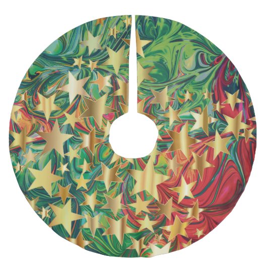 CHRISTMAS STARS Red Green Imitats Gold Retro Abstr Polyester Weihnachtsbaumdecke (Vorderseite)