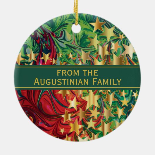 CHRISTMAS STARTET Personalisierte rote grüne Imita Keramik Ornament (Hinten)