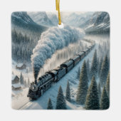 Christmas Steam Locomotive In a Mountain Valley Keramikornament (Vorderseite)