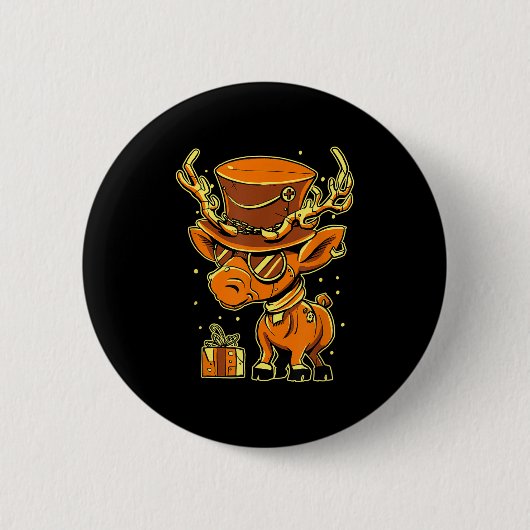 Christmas Steampunk Fancy Dress Reindeer Button (Vorderseite)