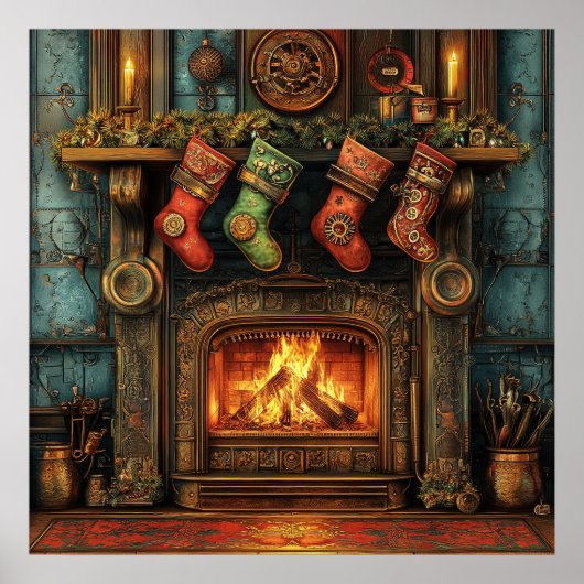 Christmas Steampunk Feuerplatz Poster (Vorne)