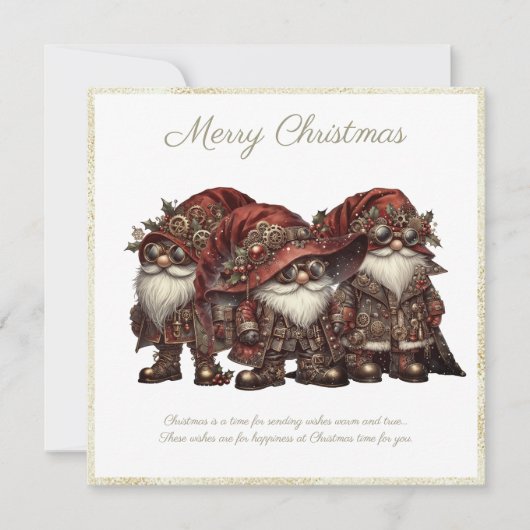 Christmas Steampunk Gnome Feiertagskarte (Vorderseite)