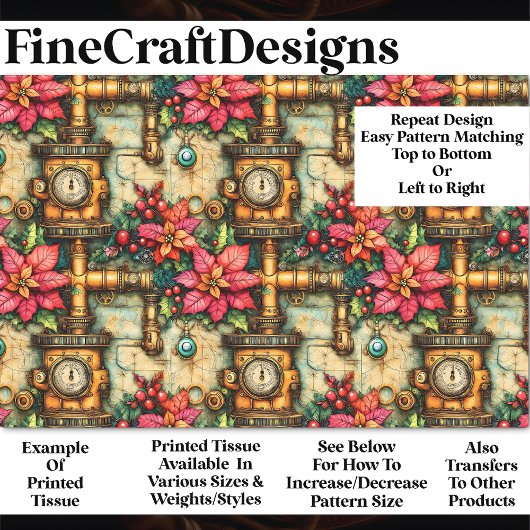 Christmas Steampunk Poinsettias BM4 Decoupage Seidenpapier