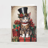 Christmas Steampunk Tabby Kitten Karte (Vorderseite)