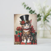 Christmas Steampunk Tabby Kitten Postkarte (Stehend Vorderseite)