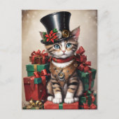 Christmas Steampunk Tabby Kitten Postkarte (Vorderseite)