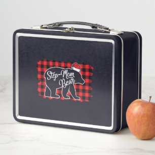 Christmas Step Mom Bear Christmas Red Plaid Buffal Metall Brotdose