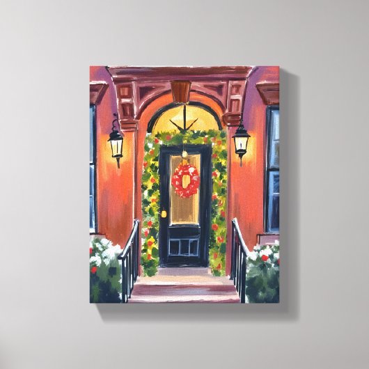 Christmas Steps | Winter Holiday Watercolor Leinwanddruck (Vorderseite)