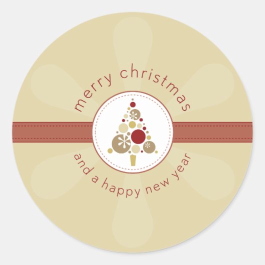 CHRISTMAS STICKER: Moderner Spottenbaum 4 Runder Aufkleber (Vorderseite)