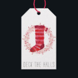 Christmas Stocking And Wreath Geschenkanhänger<br><div class="desc">Christmas Stocking and Holly Berry Wreath in red and pink watercolor.</div>