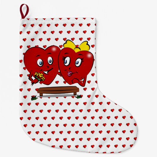 Christmas Stocking, Couple Red Hearts Love Großer Weihnachtsstrumpf (Vorderseite)