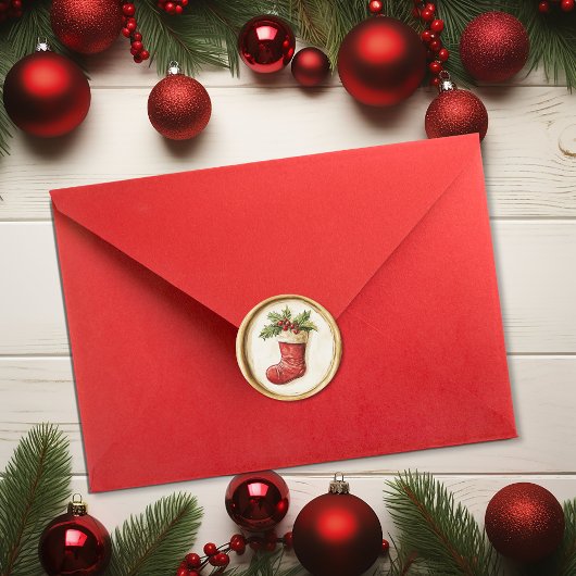 Christmas Stocking Holly Faux Wax Runder Aufkleber