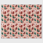 Christmas Stockings Pink Geschenkpapier (Flach)