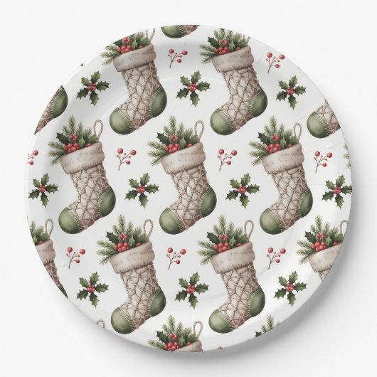 Christmas Stockings Winter Berries Pappteller (Vorderseite)